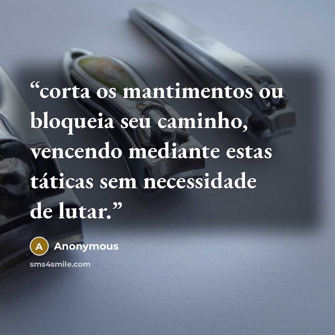 “corta os mantimentos ou bloqueia seu caminho, vencendo mediante estas táticas sem necessidade de lutar.” quote by Anonymous