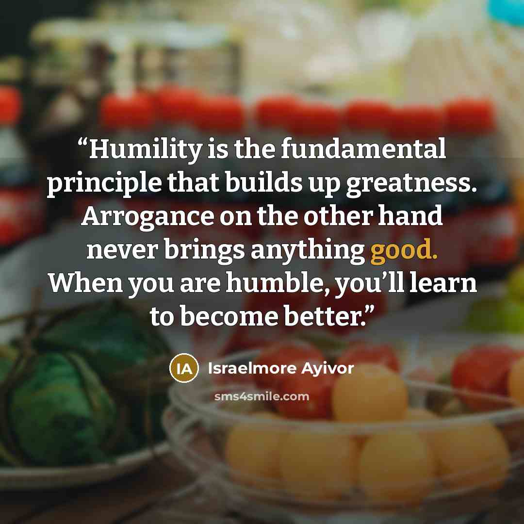 “Humility is the fundamental principle that builds up greatness. Arrogance on the other hand never brings anything good. When you are humble, you’ll learn to become better.” quote by Israelmore Ayivor