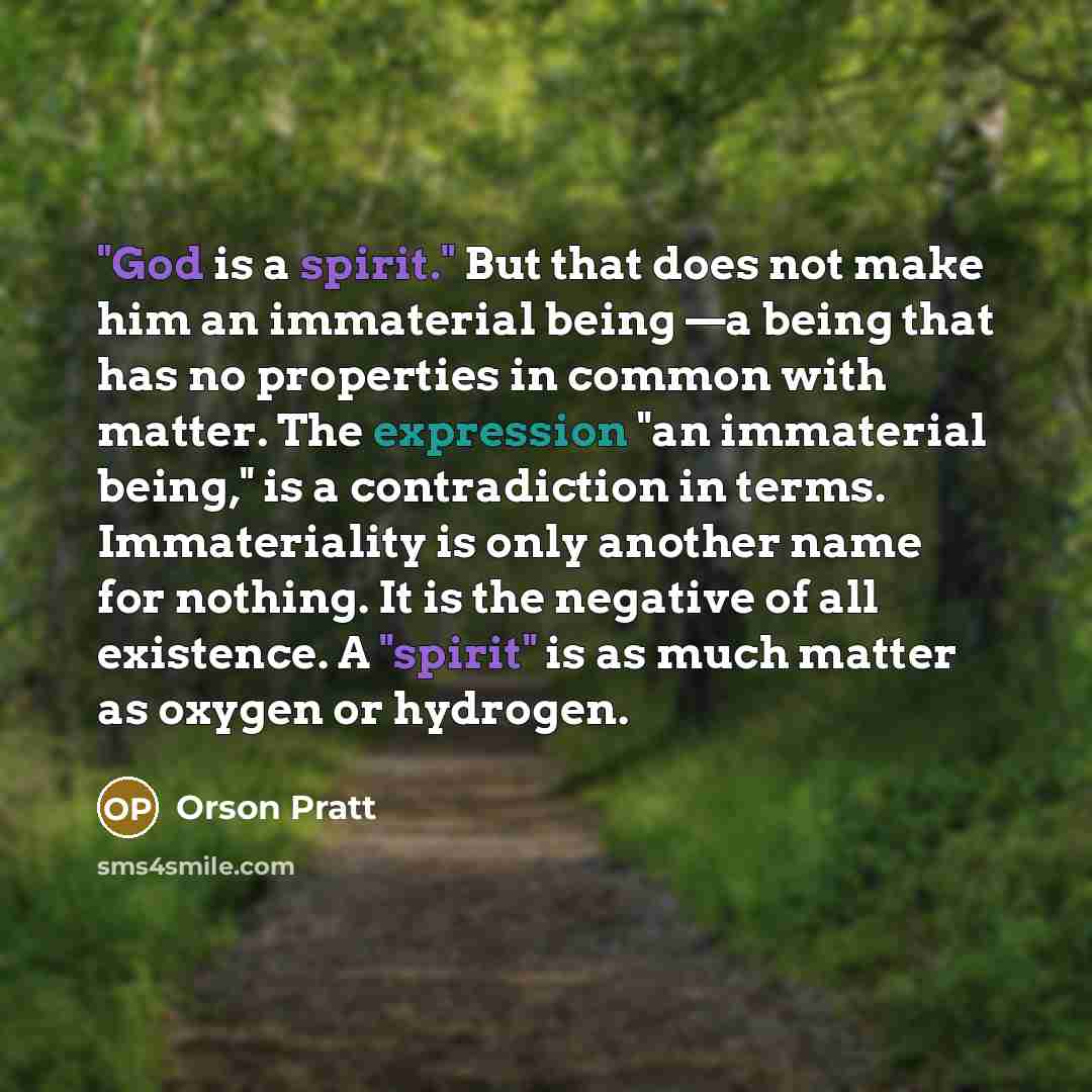 “"God is a spirit." But that does not make him an immaterial being —a being that has no properties in common with matter. The expression "an immaterial being," is a contradiction in terms. Immateriality is only another name for nothing. It is the negative of all existence. A "spirit" is as much…” quote by Orson Pratt