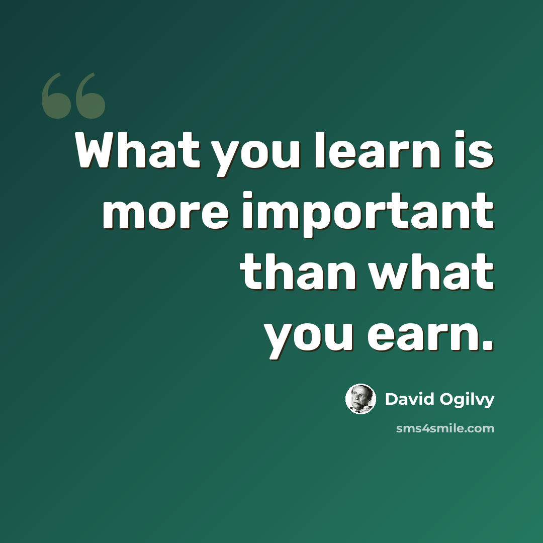 “What you learn is more important than what you earn.” quote by David Ogilvy