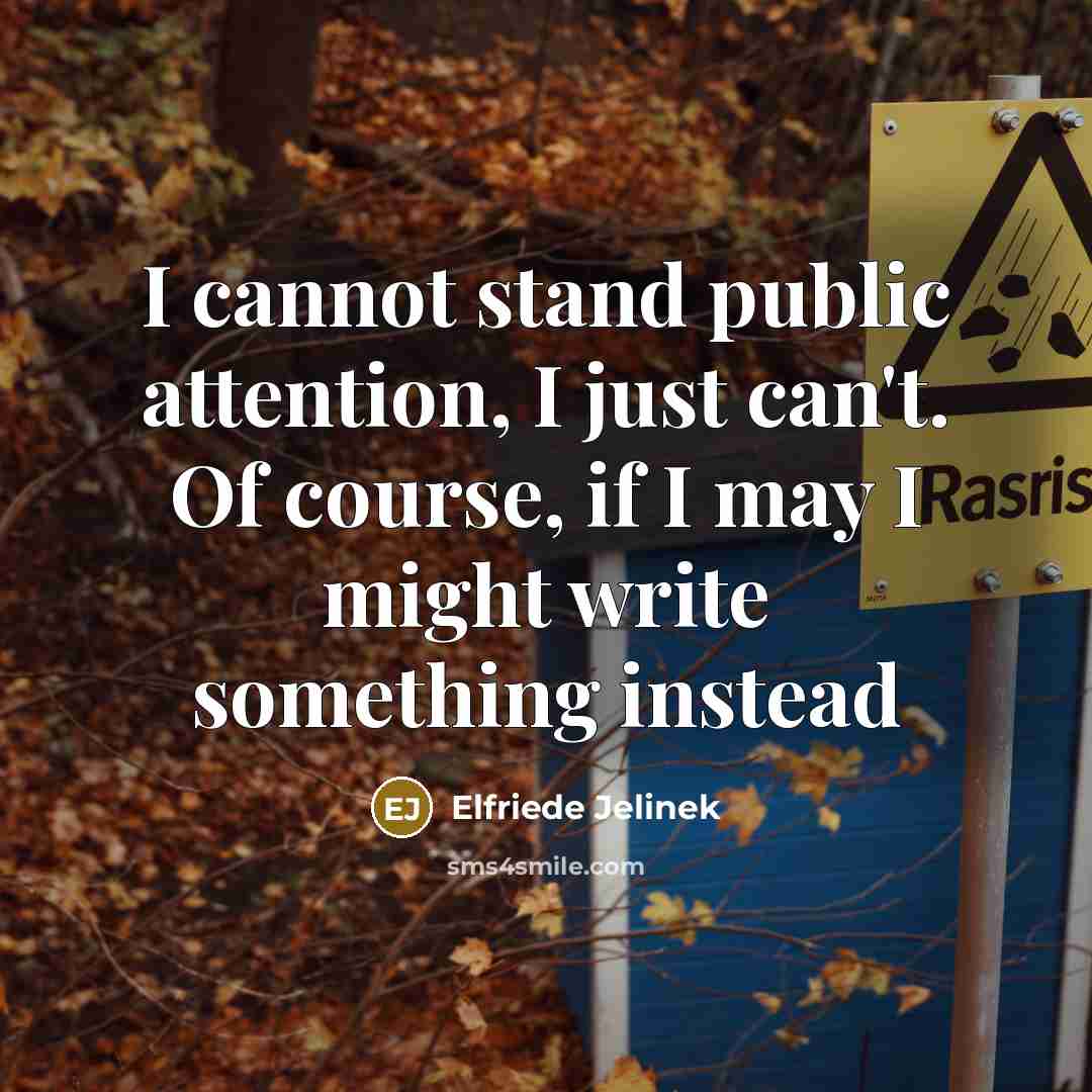 “I cannot stand public attention, I just can't. Of course, if I may I might write something instead” quote by Elfriede Jelinek