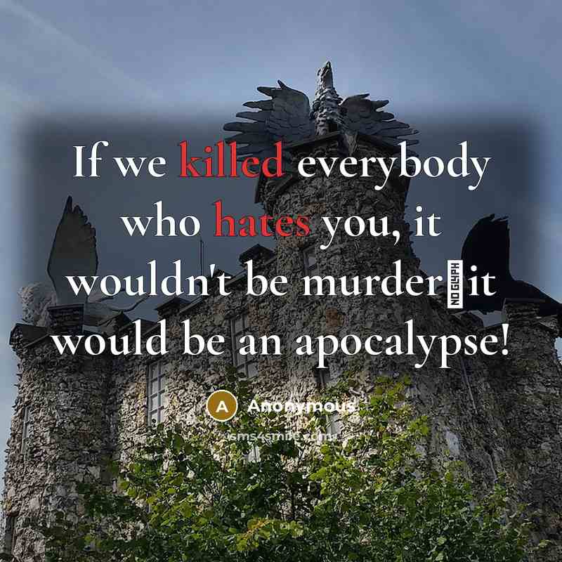 “If we killed everybody who hates you, it wouldn't be murder�it would be an apocalypse!” quote by Anonymous
