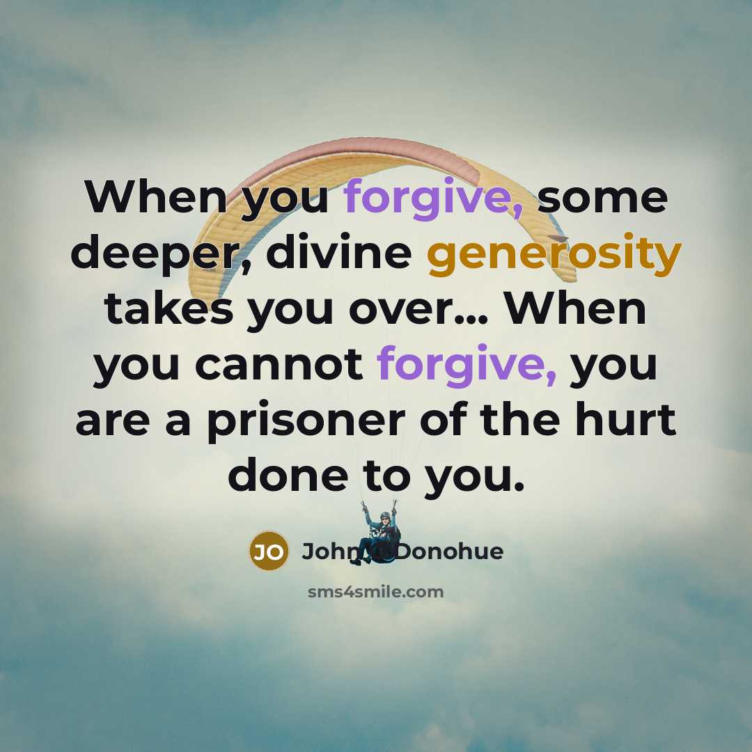 “When you forgive, some deeper, divine generosity takes you over... When you cannot forgive, you are a prisoner of the hurt done to you.” quote by John O'Donohue