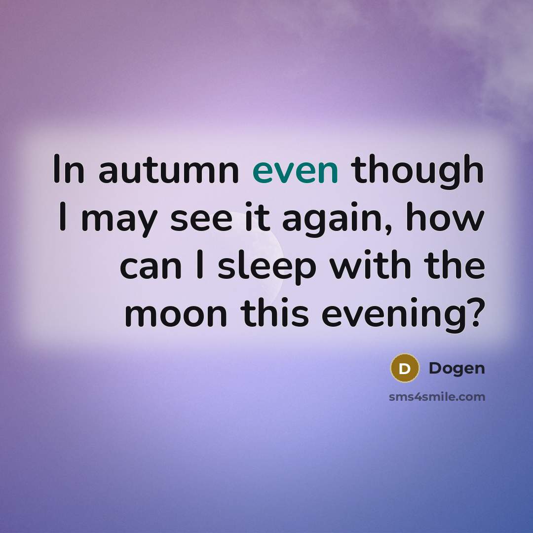 “In autumn even though I may see it again, how can I sleep with the moon this evening?” quote by Dogen