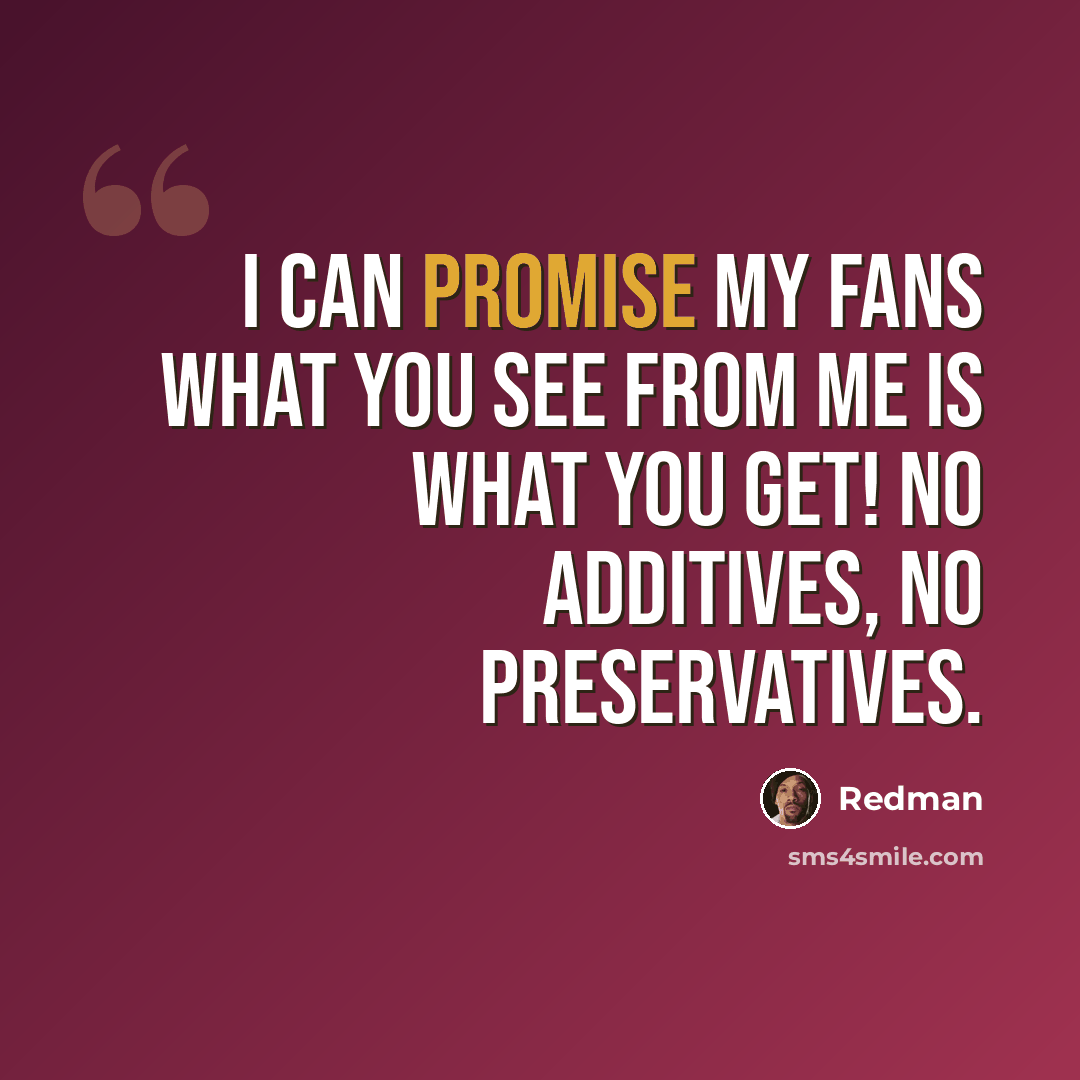 “I can promise my fans what you see from me is what you get! No additives, no preservatives.” quote by Redman