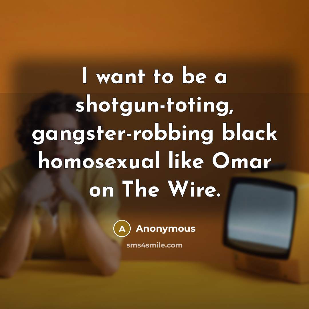 “I want to be a shotgun-toting, gangster-robbing black homosexual like Omar on The Wire.” quote by Anonymous