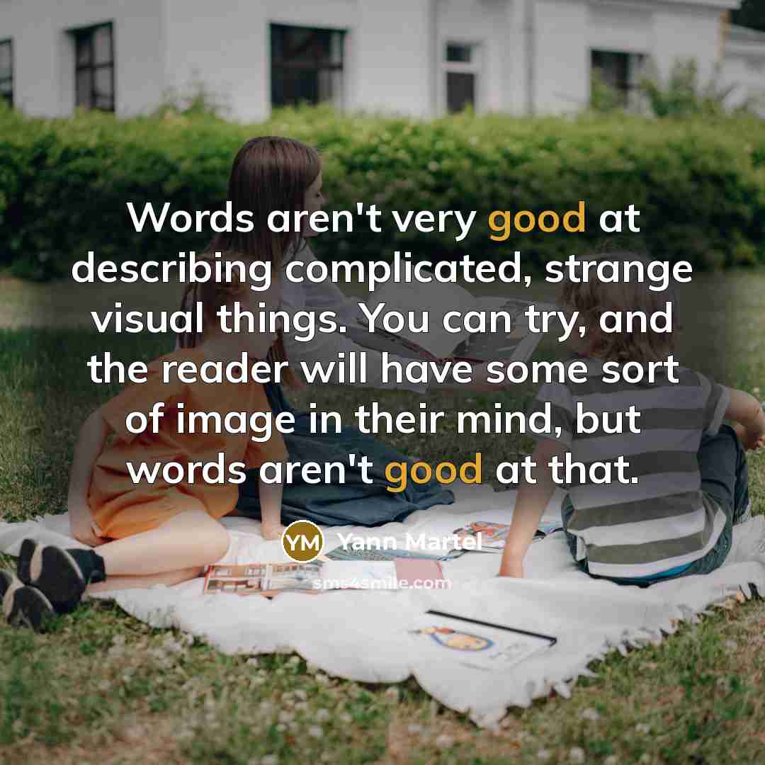 “Words aren't very good at describing complicated, strange visual things. You can try, and the reader will have some sort of image in their mind, but words aren't good at that.” quote by Yann Martel