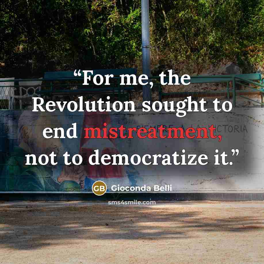 “For me, the Revolution sought to end mistreatment, not to democratize it.” quote by Gioconda Belli