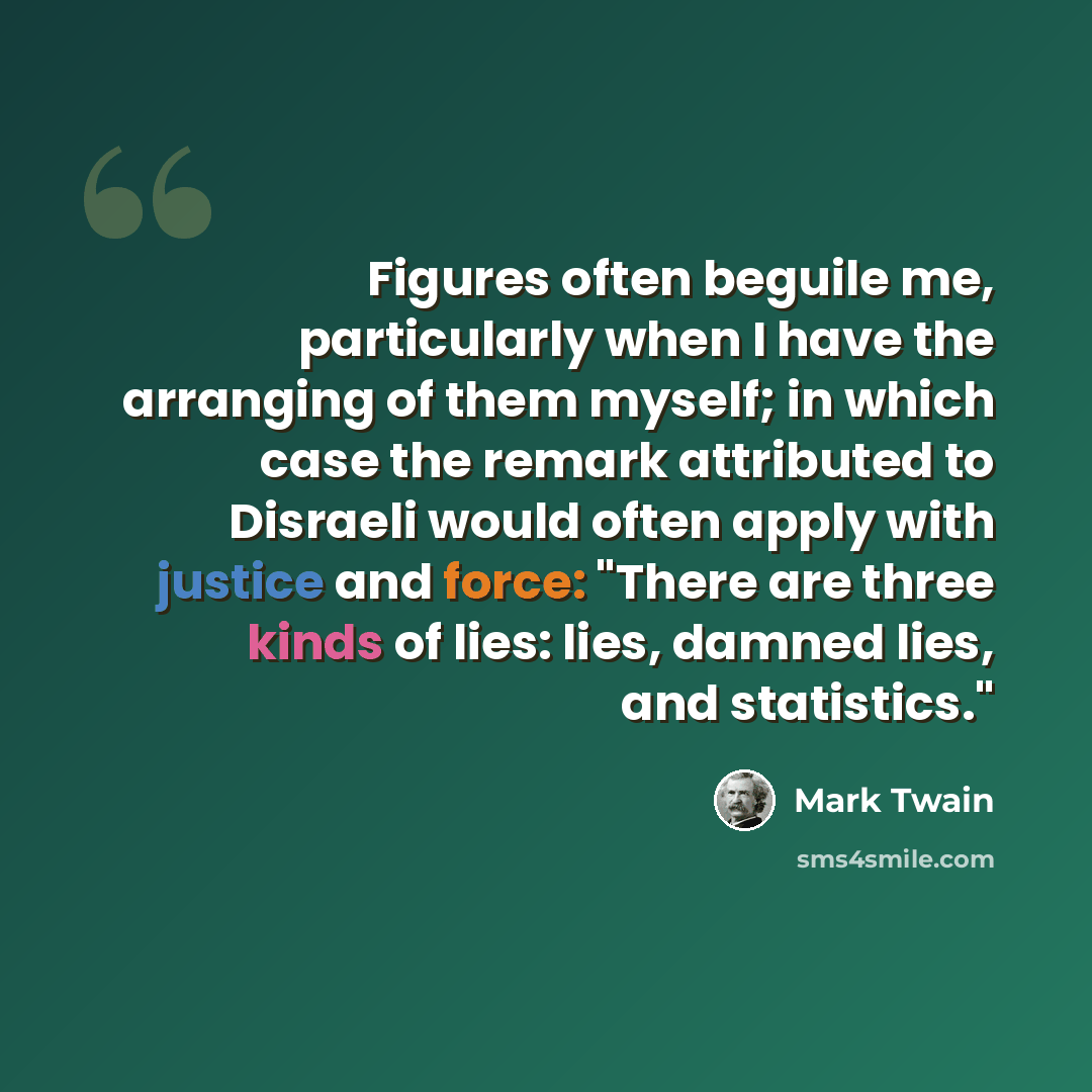 “Figures often beguile me, particularly when I have the arranging of them myself; in which case the remark attributed to Disraeli would often apply with justice and force: "There are three kinds of lies: lies, damned lies, and statistics."” quote by Mark Twain