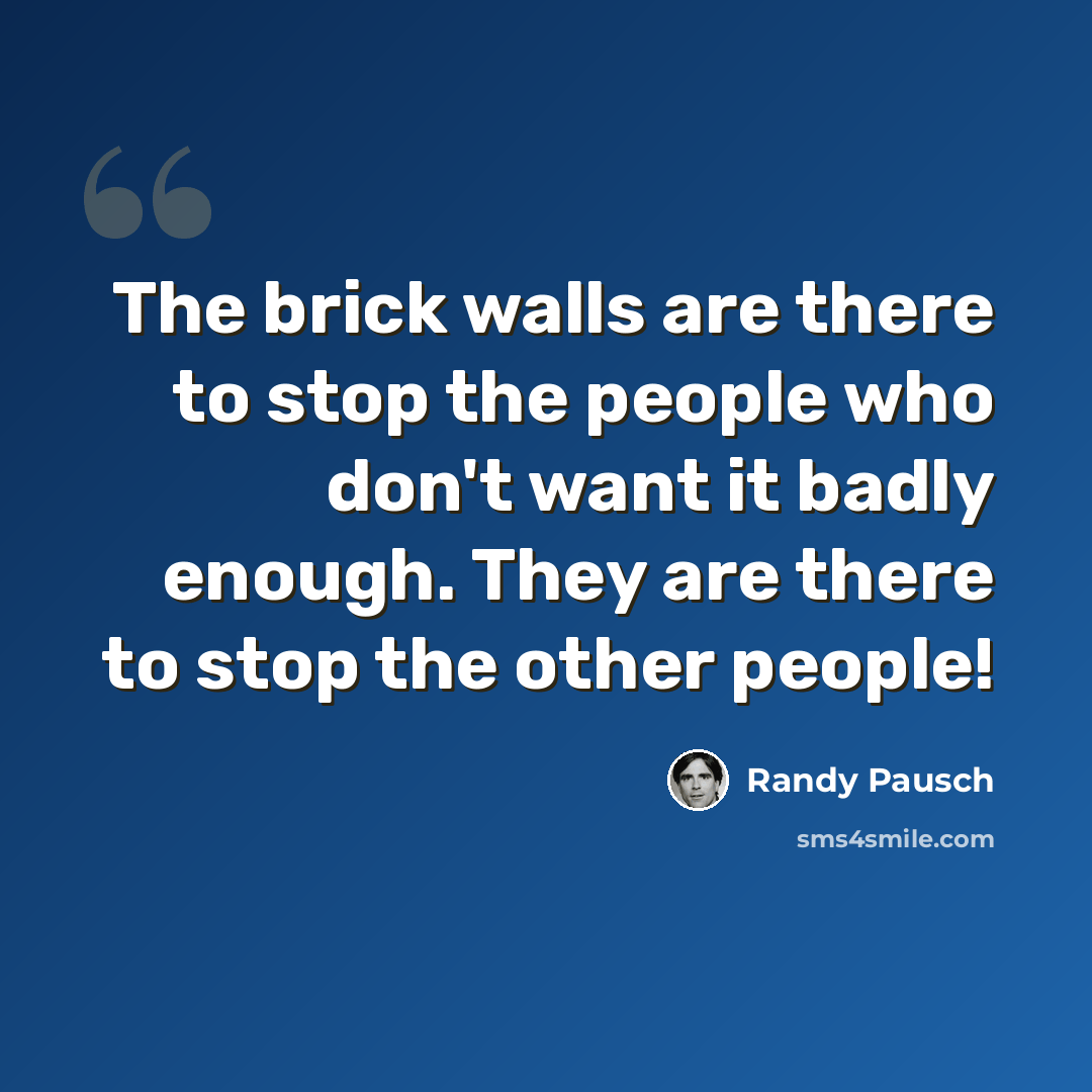 “The brick walls are there to stop the people who don't want it badly enough. They are there to stop the other people!” quote by Randy Pausch