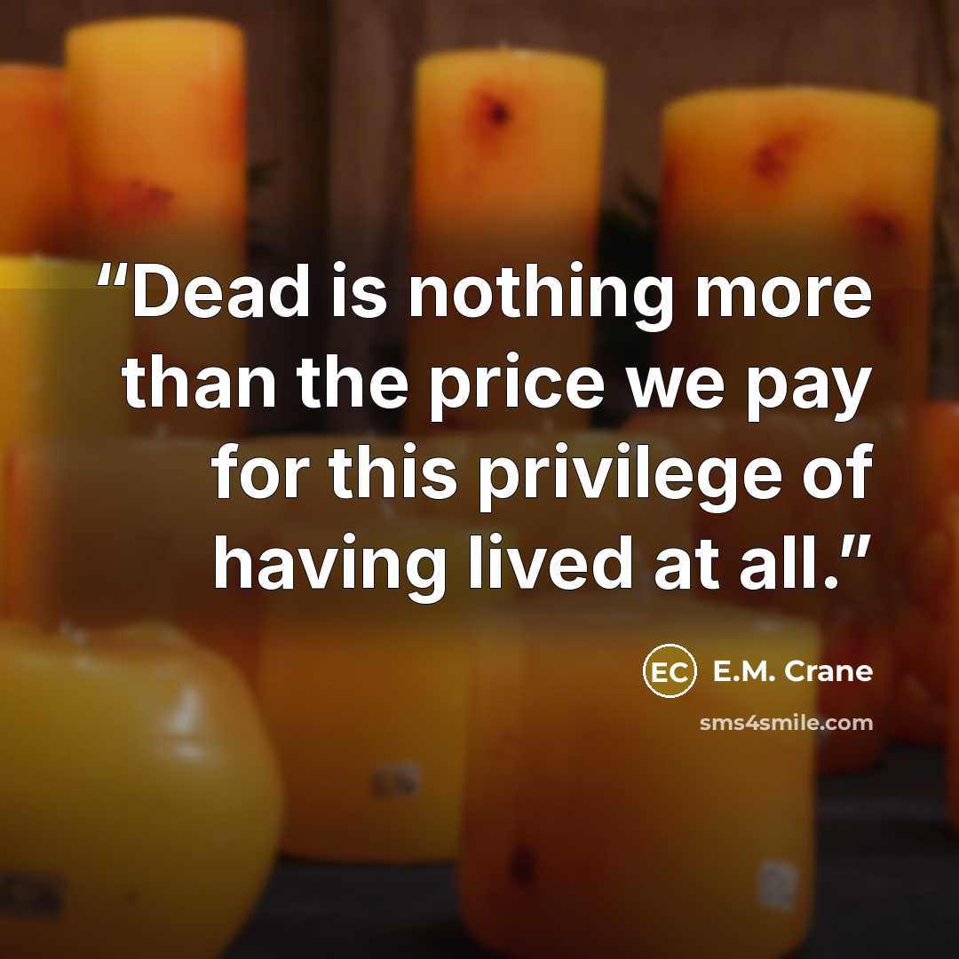 “Dead is nothing more than the price we pay for this privilege of having lived at all.” quote by E.M. Crane