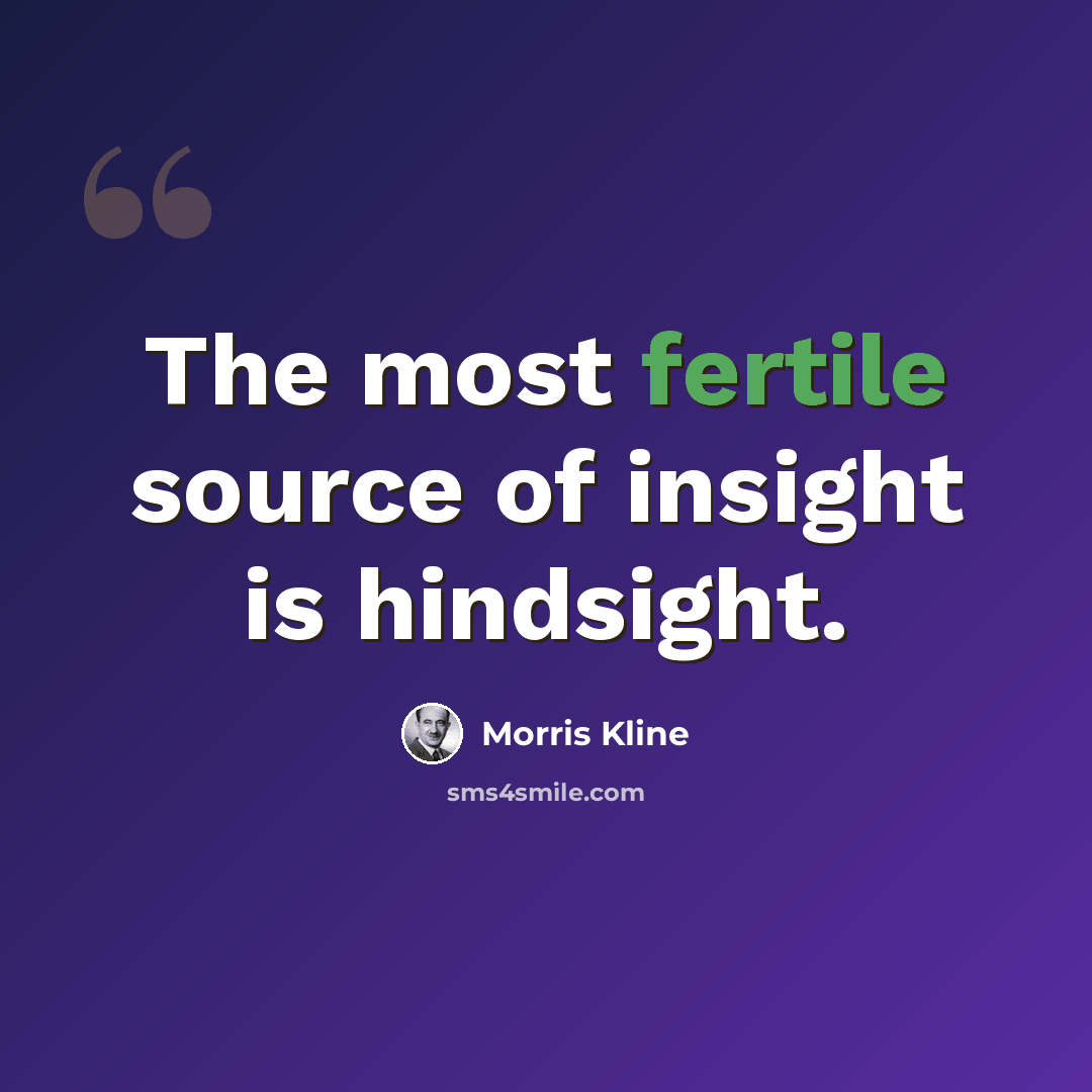 “The most fertile source of insight is hindsight.” quote by Morris Kline