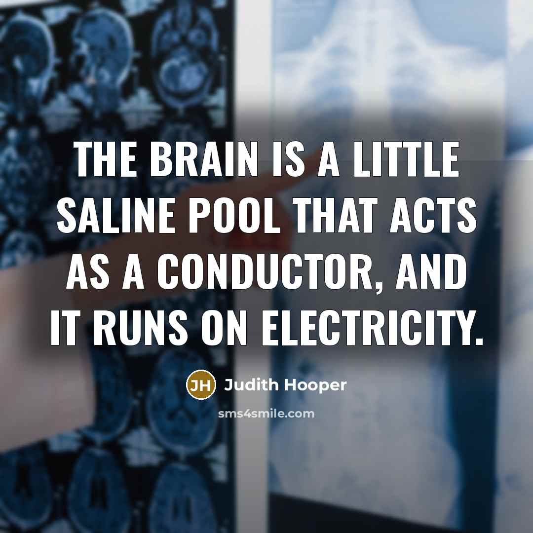“The brain is a little saline pool that acts as a conductor, and it runs on electricity.” quote by Judith Hooper