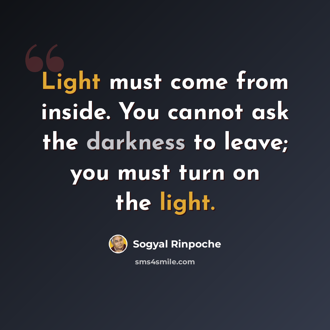 “Light must come from inside. You cannot ask the darkness to leave; you must turn on the light.” quote by Sogyal Rinpoche