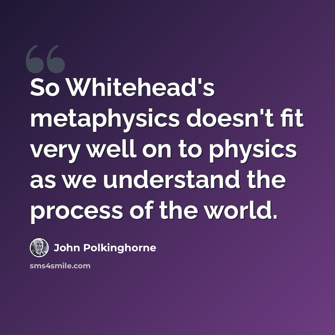 “So Whitehead's metaphysics doesn't fit very well on to physics as we understand the process of the world.” quote by John Polkinghorne