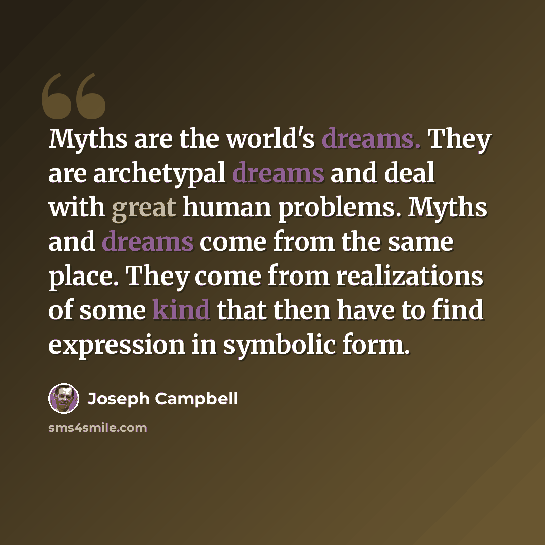 “Myths are the world's dreams. They are archetypal dreams and deal with great human problems. Myths and dreams come from the same place. They come from realizations of some kind that then have to find expression in symbolic form.” quote by Joseph Campbell