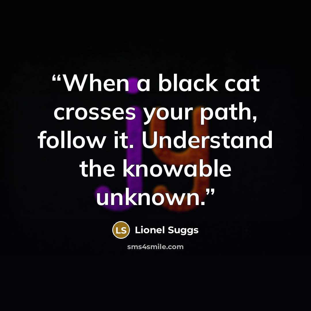 “When a black cat crosses your path, follow it. Understand the knowable unknown.” quote by Lionel Suggs
