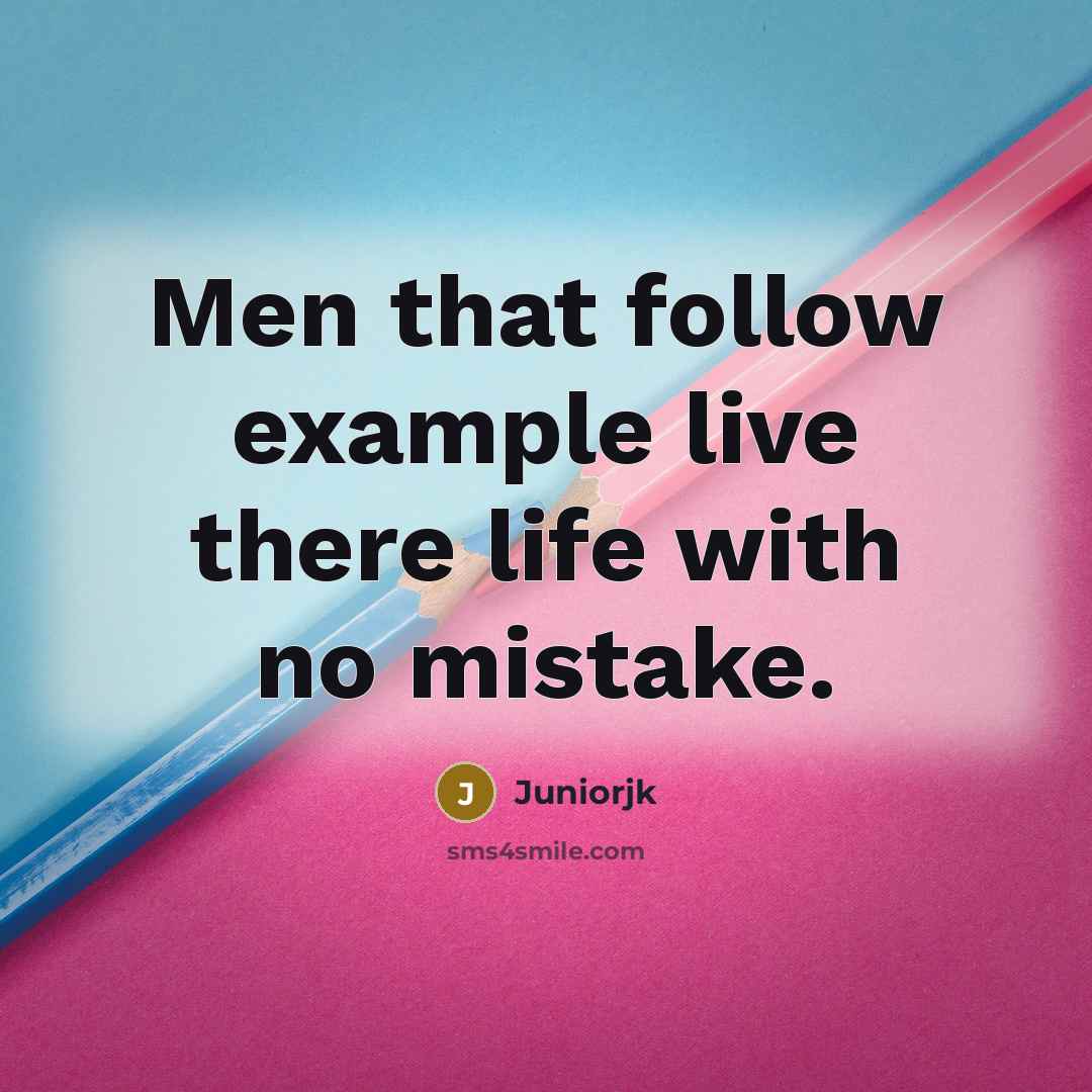 “Men that follow example live there life with no mistake.” quote by Juniorjk