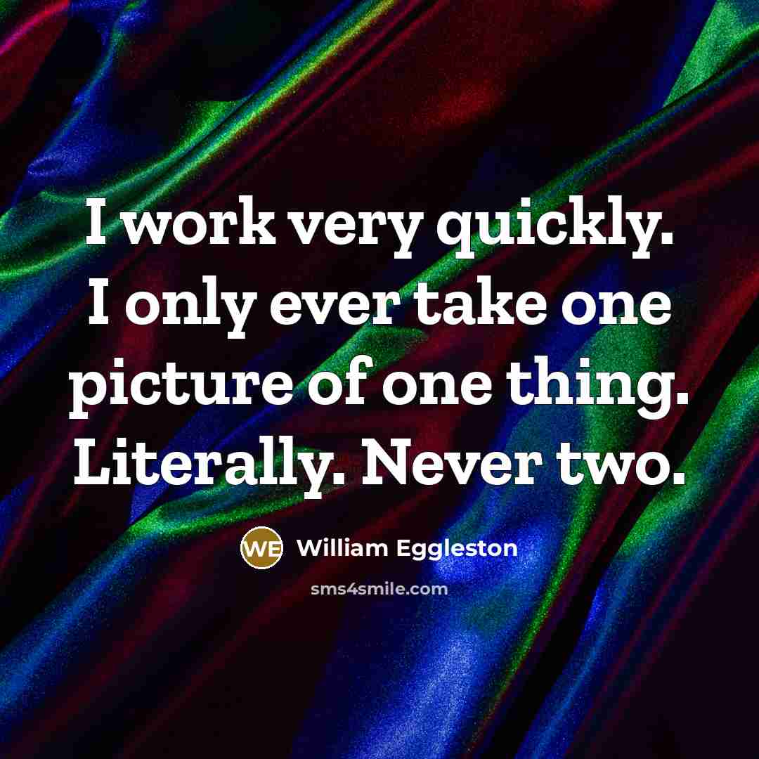 “I work very quickly. I only ever take one picture of one thing. Literally. Never two.” quote by William Eggleston