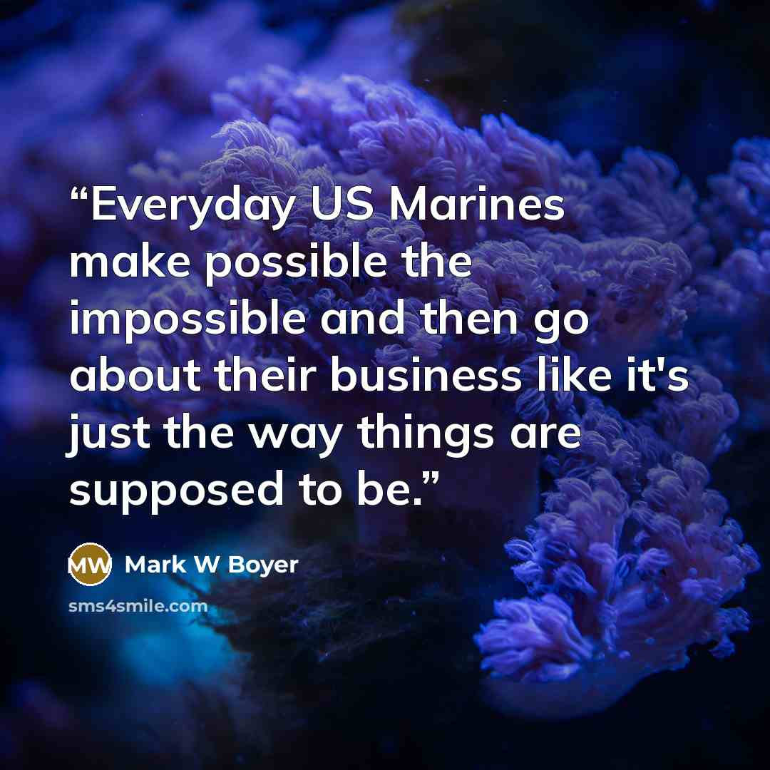 “Everyday US Marines make possible the impossible and then go about their business like it's just the way things are supposed to be.” quote by Mark W Boyer