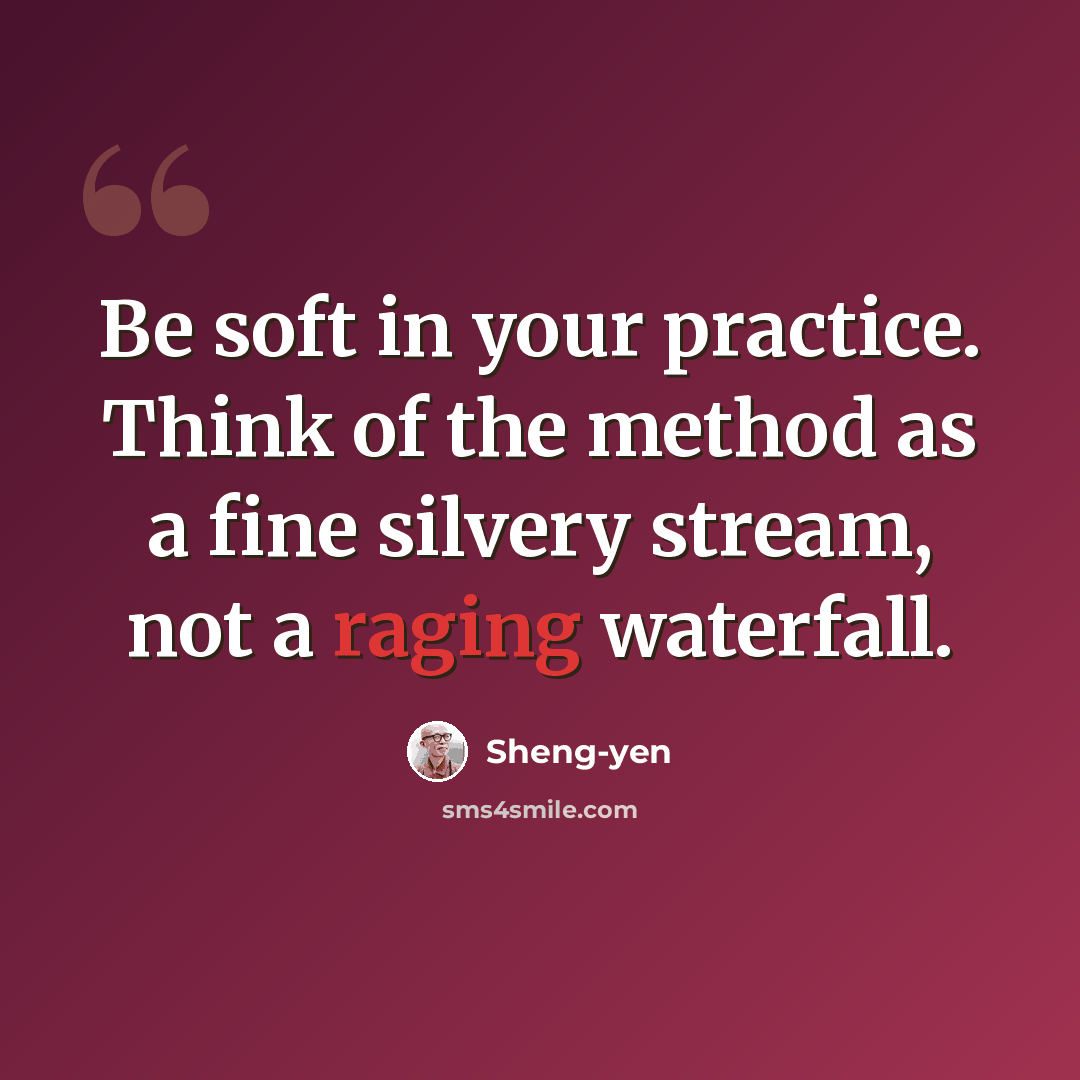 “Be soft in your practice. Think of the method as a fine silvery stream, not a raging waterfall.” quote by Sheng-yen