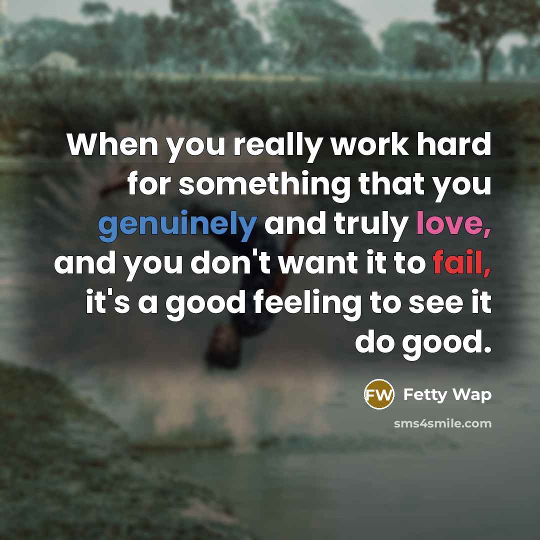 “When you really work hard for something that you genuinely and truly love, and you don't want it to fail, it's a good feeling to see it do good.” quote by Fetty Wap