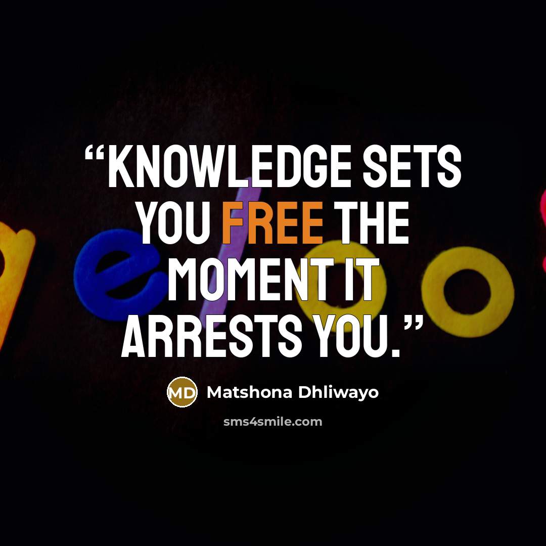 “Knowledge sets you free the moment it arrests you.” quote by Matshona Dhliwayo