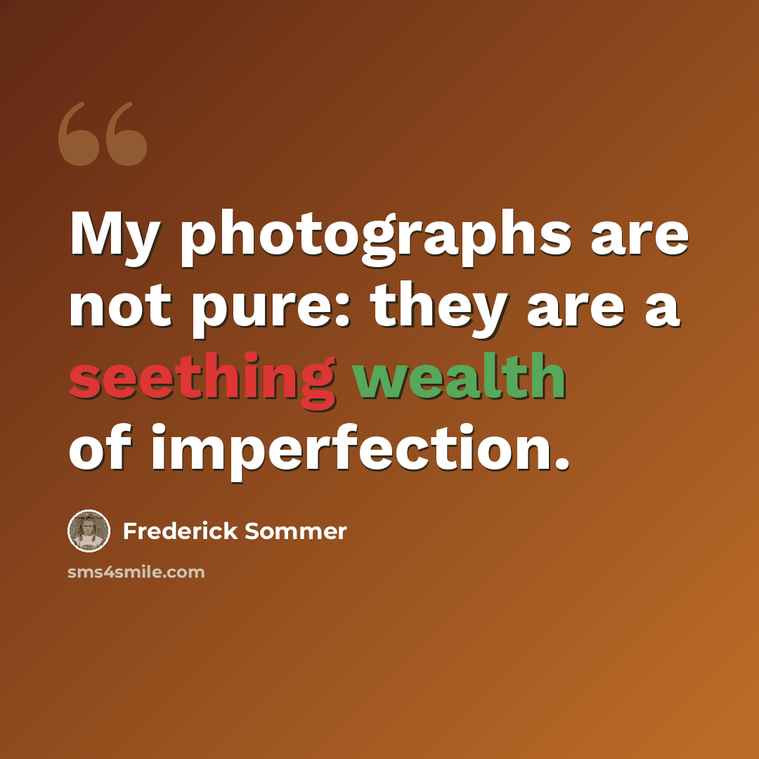 “My photographs are not pure: they are a seething wealth of imperfection.” quote by Frederick Sommer