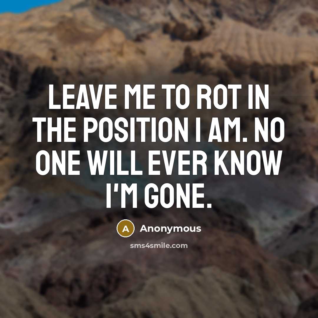 “Leave me to rot in the position I am. No one will ever know I'm gone.” quote by Anonymous