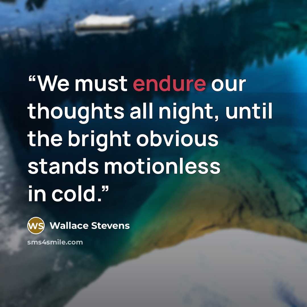 “We must endure our thoughts all night, until the bright obvious stands motionless in cold.” quote by Wallace Stevens