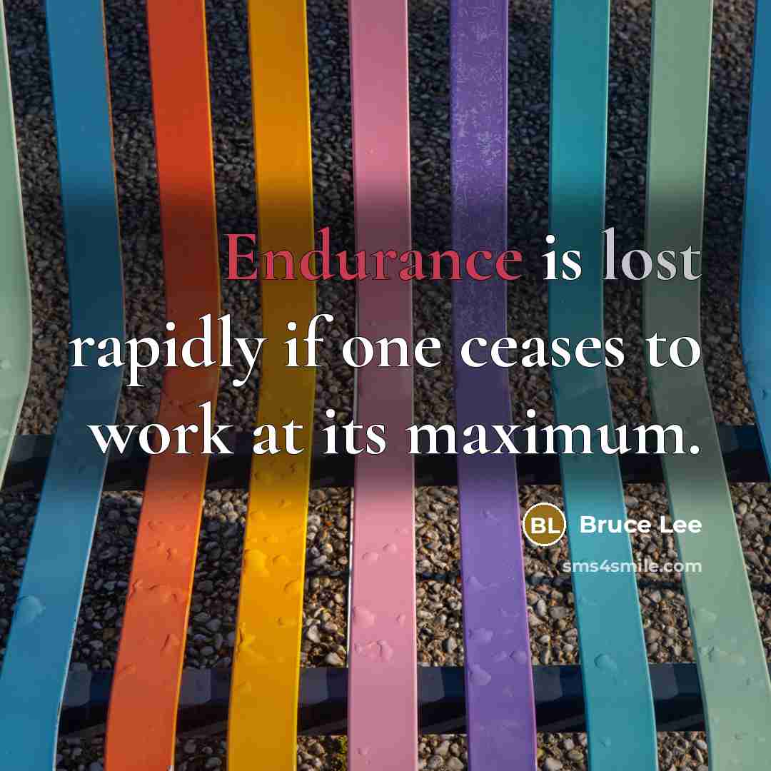 “Endurance is lost rapidly if one ceases to work at its maximum.” quote by Bruce Lee
