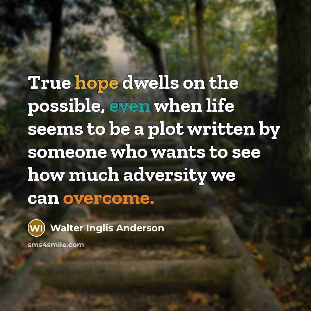 “True hope dwells on the possible, even when life seems to be a plot written by someone who wants to see how much adversity we can overcome.” quote by Walter Inglis Anderson
