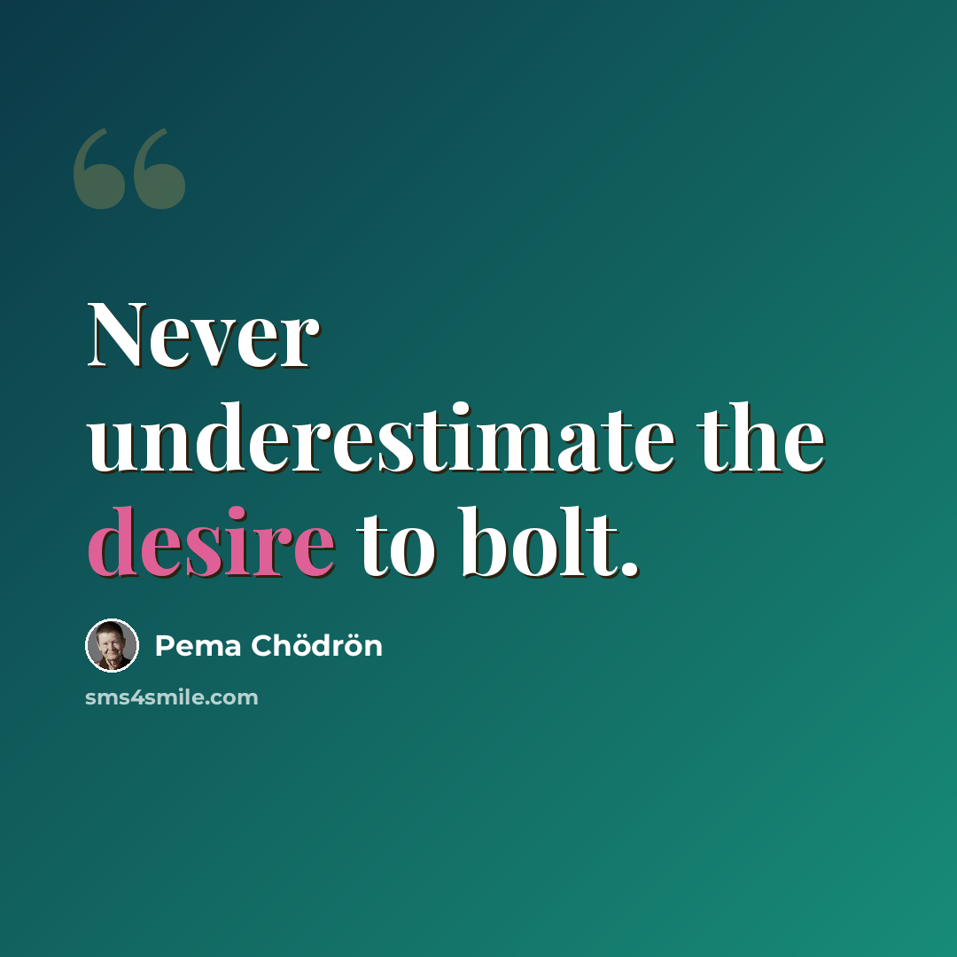“Never underestimate the desire to bolt.” quote by Pema Chodron