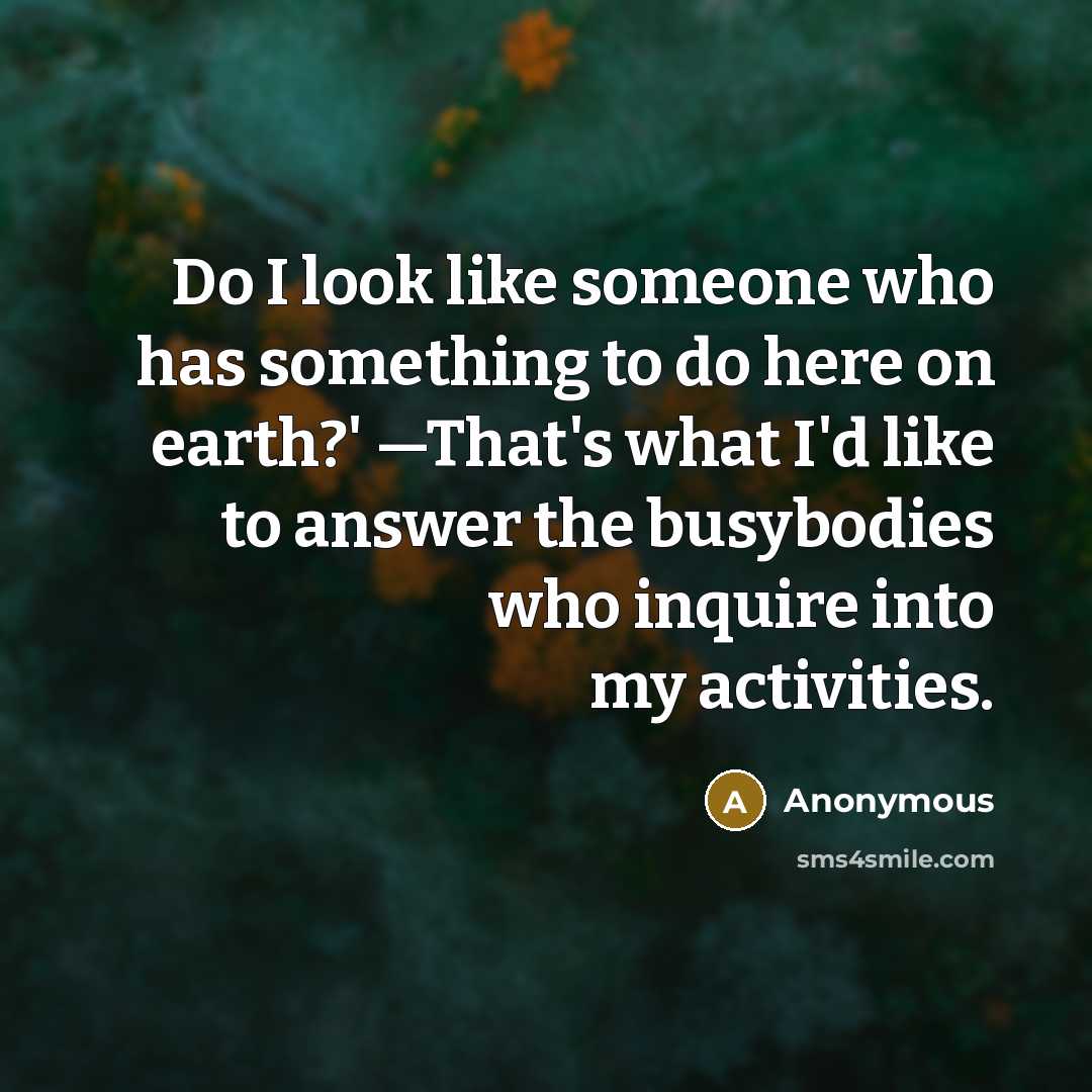 “Do I look like someone who has something to do here on earth?' —That's what I'd like to answer the busybodies who inquire into my activities.” quote by Anonymous