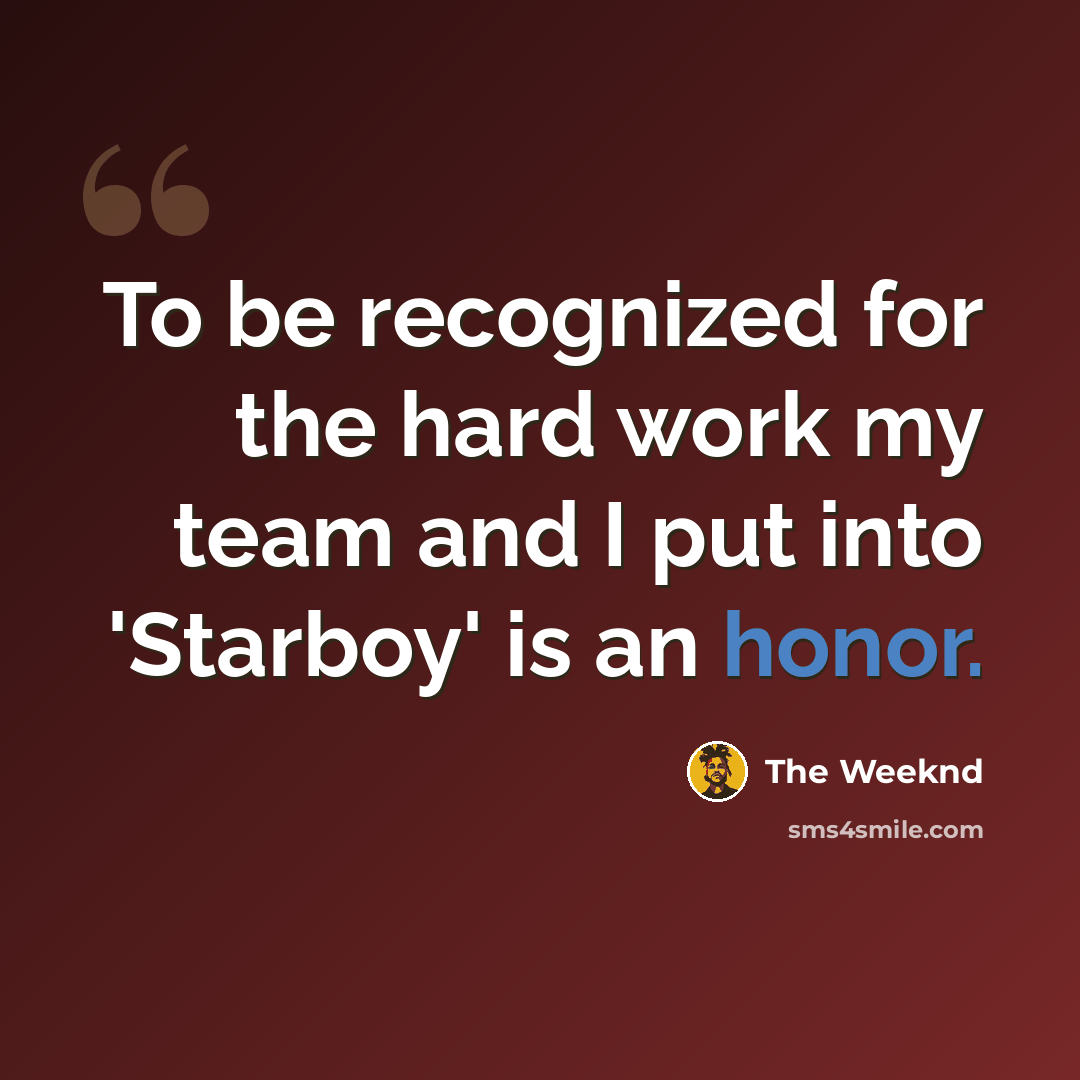 “To be recognized for the hard work my team and I put into 'Starboy' is an honor.” quote by The Weeknd