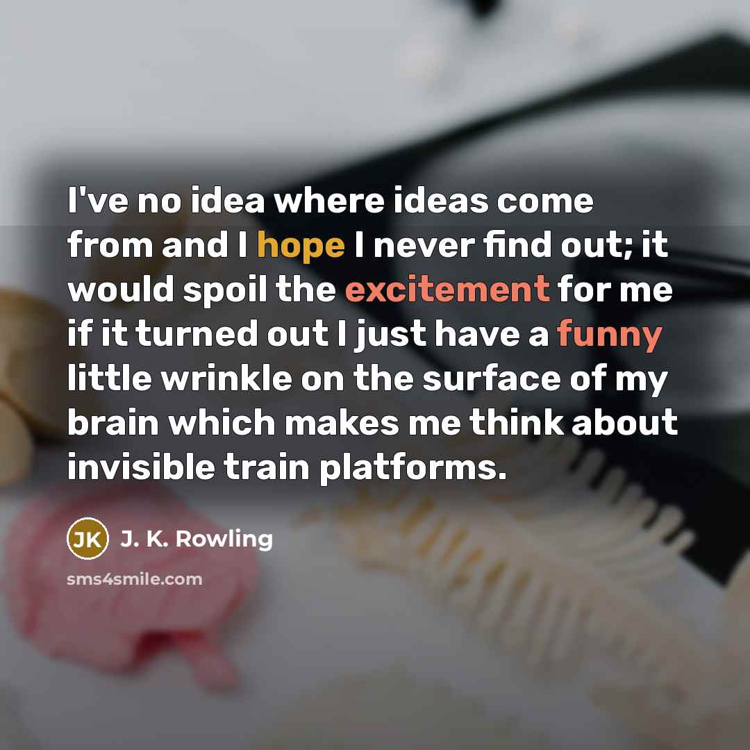“I've no idea where ideas come from and I hope I never find out; it would spoil the excitement for me if it turned out I just have a funny little wrinkle on the surface of my brain which makes me think about invisible train platforms.” quote by J. K. Rowling