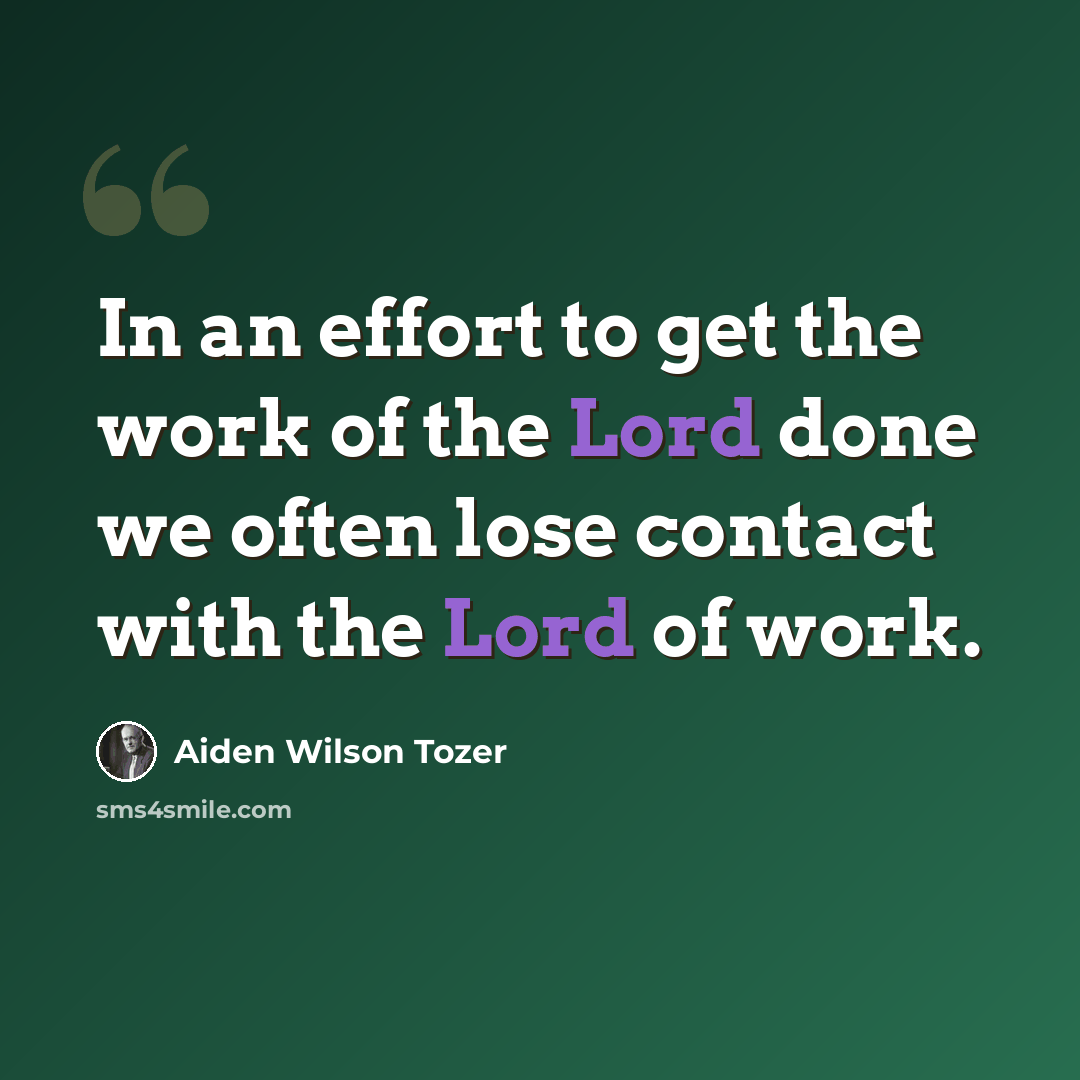 “In an effort to get the work of the Lord done we often lose contact with the Lord of work.” quote by Aiden Wilson Tozer