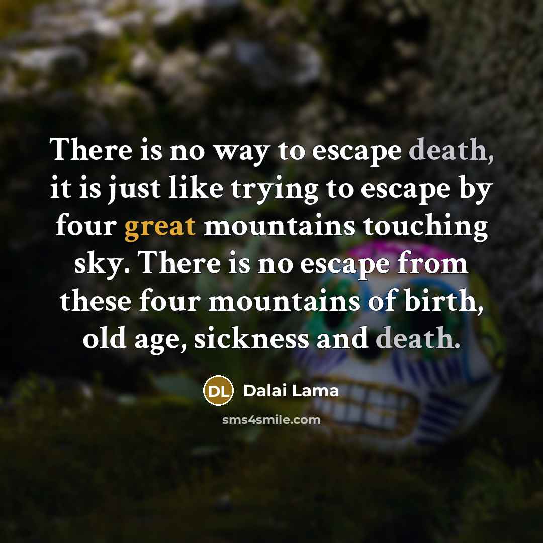 “There is no way to escape death, it is just like trying to escape by four great mountains touching sky. There is no escape from these four mountains of birth, old age, sickness and death.” quote by Dalai Lama