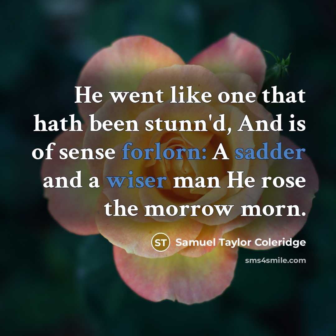 “He went like one that hath been stunn'd, And is of sense forlorn: A sadder and a wiser man He rose the morrow morn.” quote by Samuel Taylor Coleridge