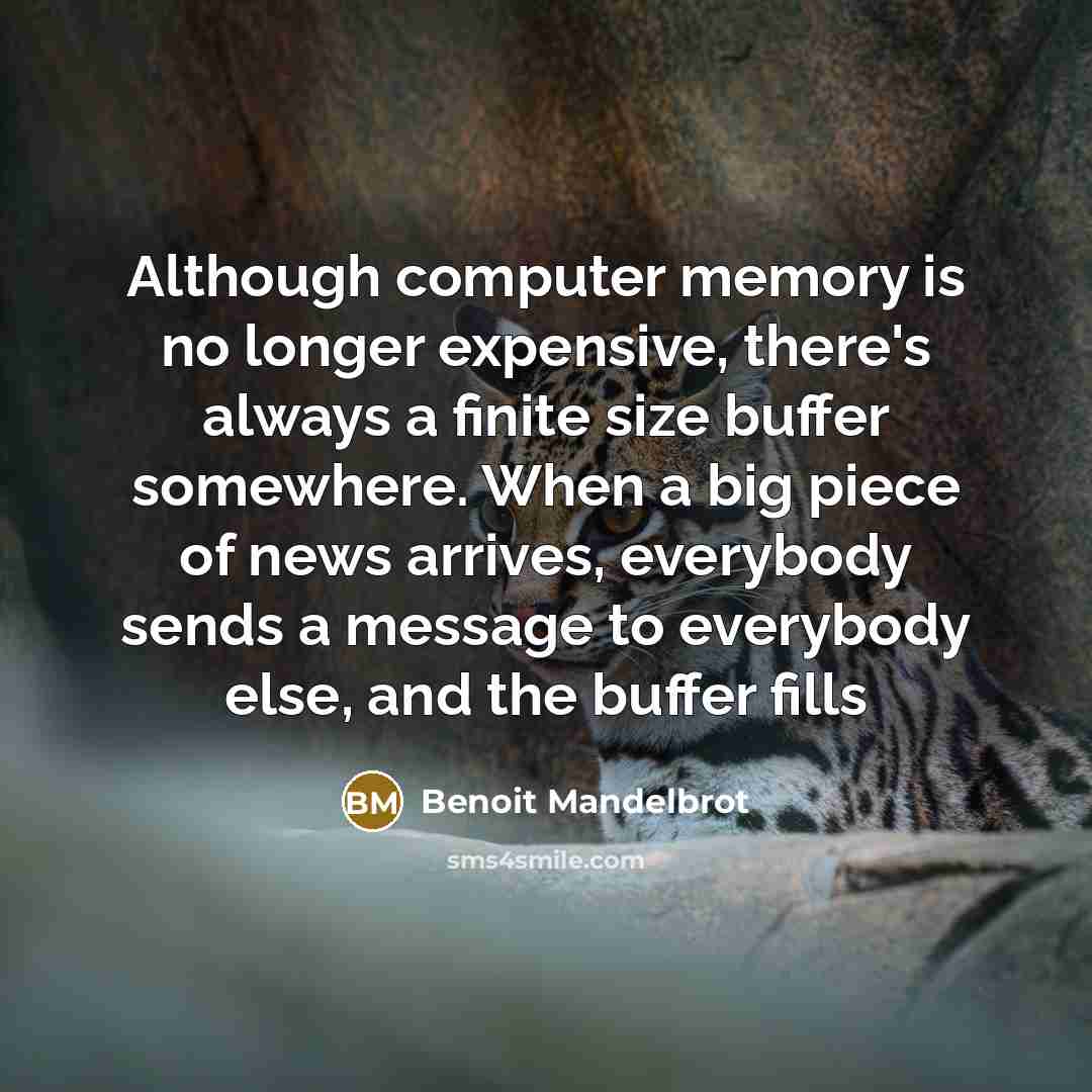 “Although computer memory is no longer expensive, there's always a finite size buffer somewhere. When a big piece of news arrives, everybody sends a message to everybody else, and the buffer fills” quote by Benoit Mandelbrot
