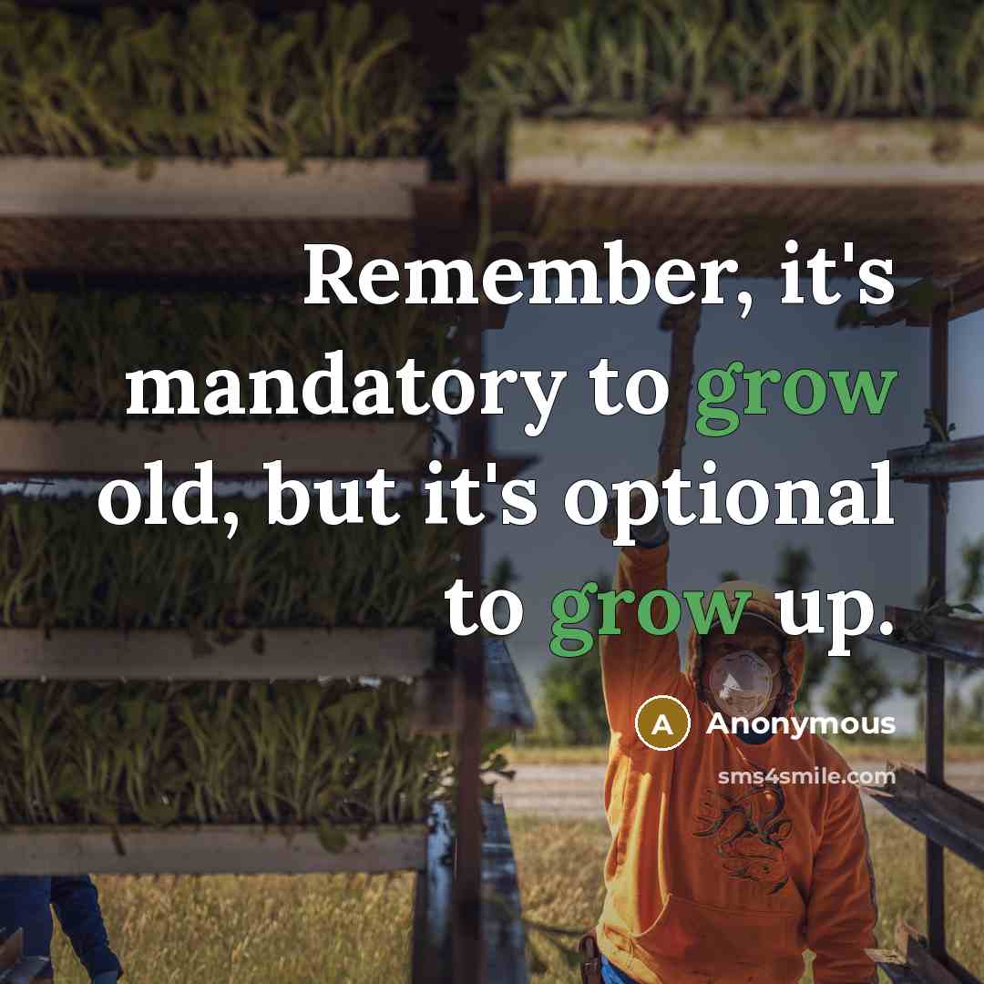 “Remember, it's mandatory to grow old, but it's optional to grow up.” quote by Anonymous