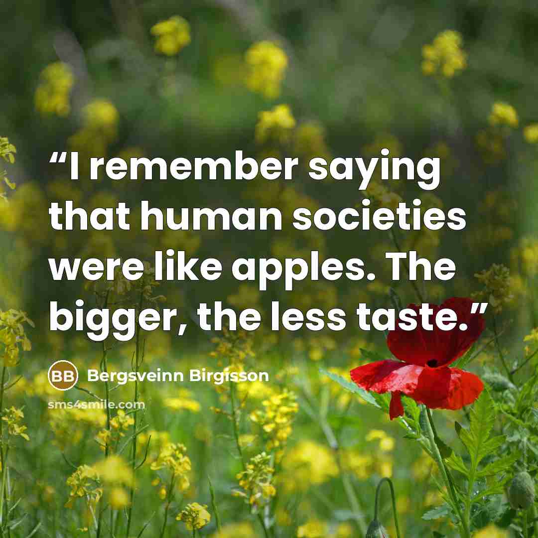 “I remember saying that human societies were like apples. The bigger, the less taste.” quote by Bergsveinn Birgisson
