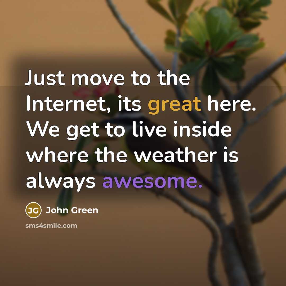 “Just move to the Internet, its great here. We get to live inside where the weather is always awesome.” quote by John Green