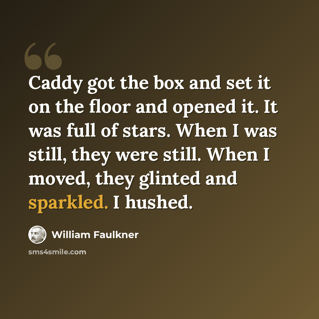 “Caddy got the box and set it on the floor and opened it. It was full of stars. When I was still, they were still. When I moved, they glinted and sparkled. I hushed.” quote by William Faulkner