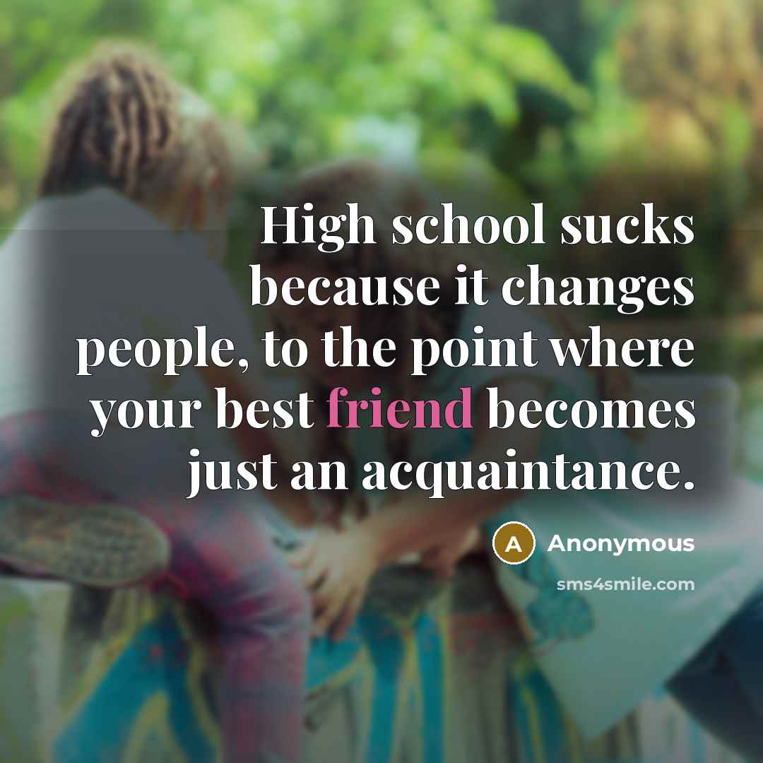 “High school sucks because it changes people, to the point where your best friend becomes just an acquaintance.” quote by Anonymous