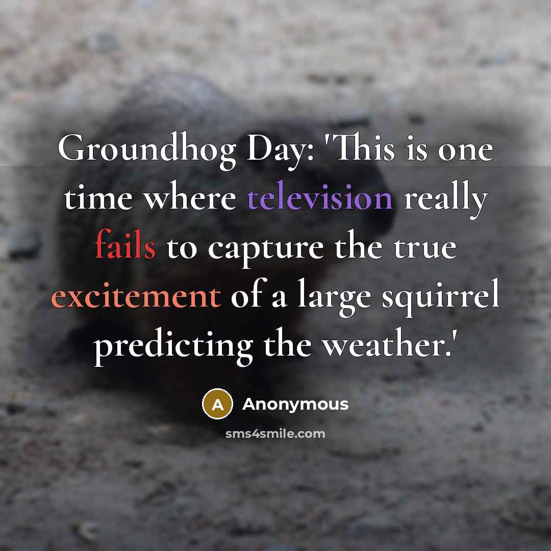 “Groundhog Day: 'This is one time where television really fails to capture the true excitement of a large squirrel predicting the weather.'” quote by Anonymous