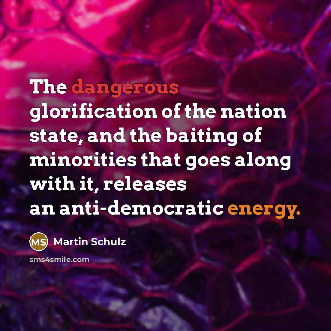 “The dangerous glorification of the nation state, and the baiting of minorities that goes along with it, releases an anti-democratic energy.” quote by Martin Schulz
