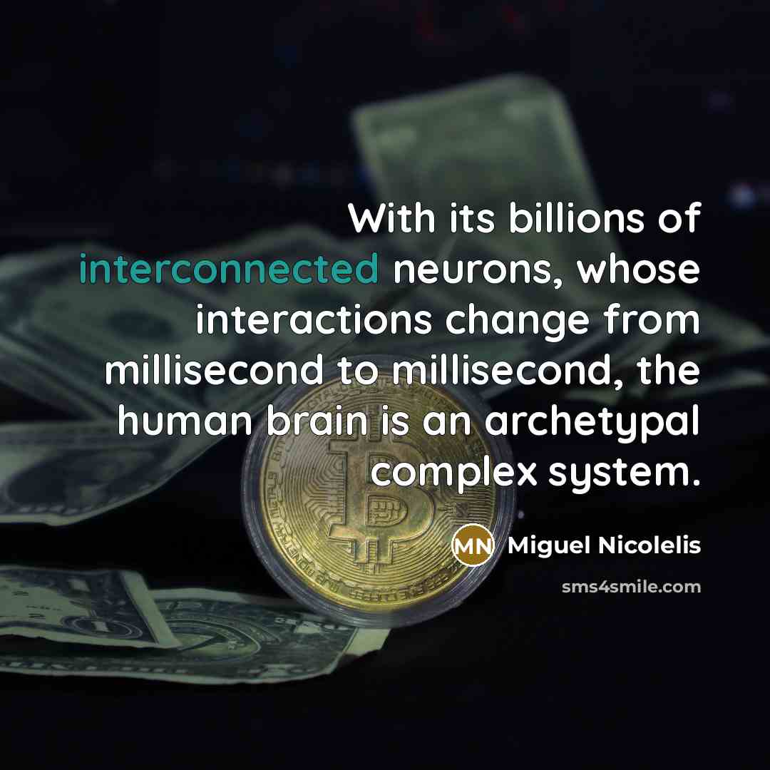 “With its billions of interconnected neurons, whose interactions change from millisecond to millisecond, the human brain is an archetypal complex system.” quote by Miguel Nicolelis