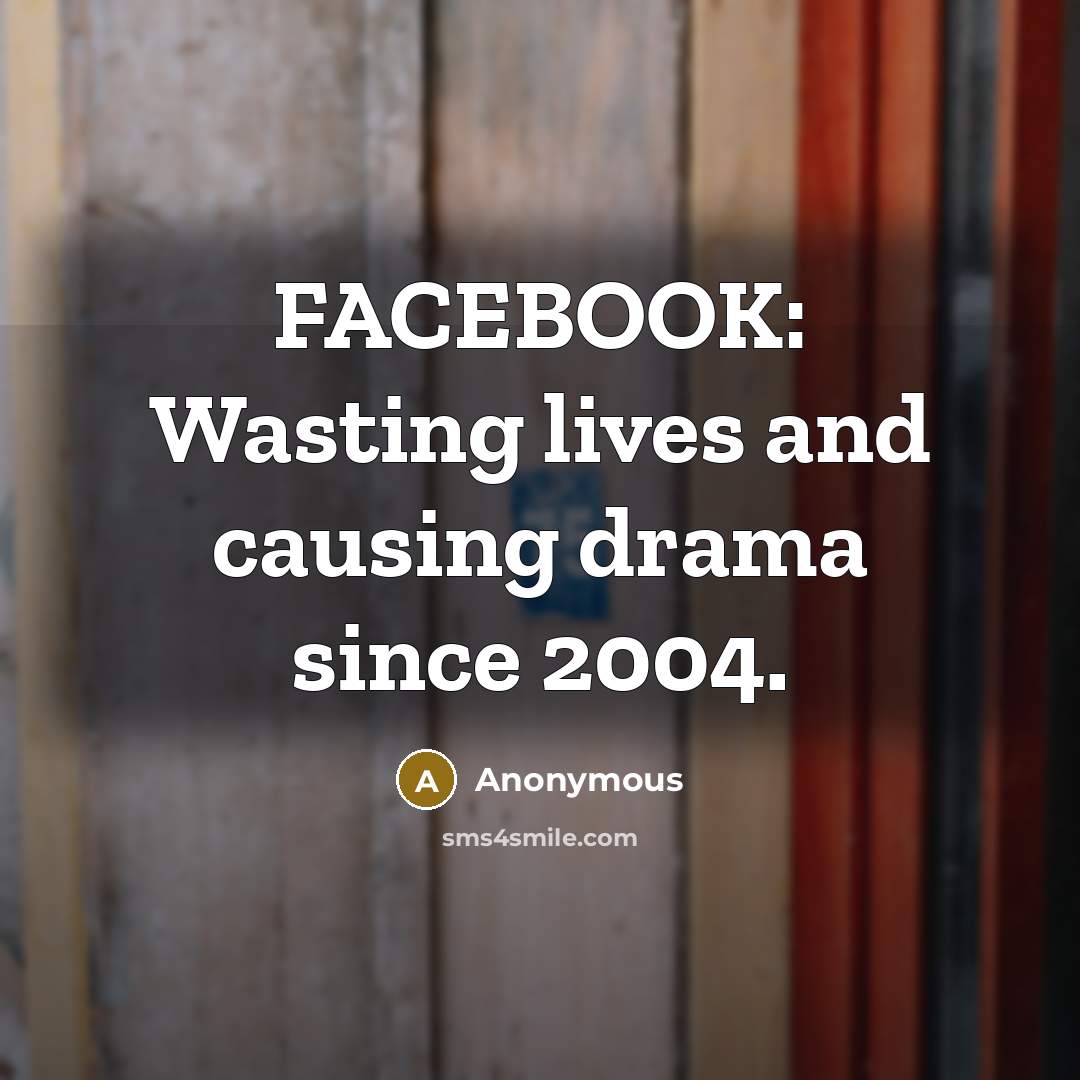 “FACEBOOK: Wasting lives and causing drama since 2004.” quote by Anonymous
