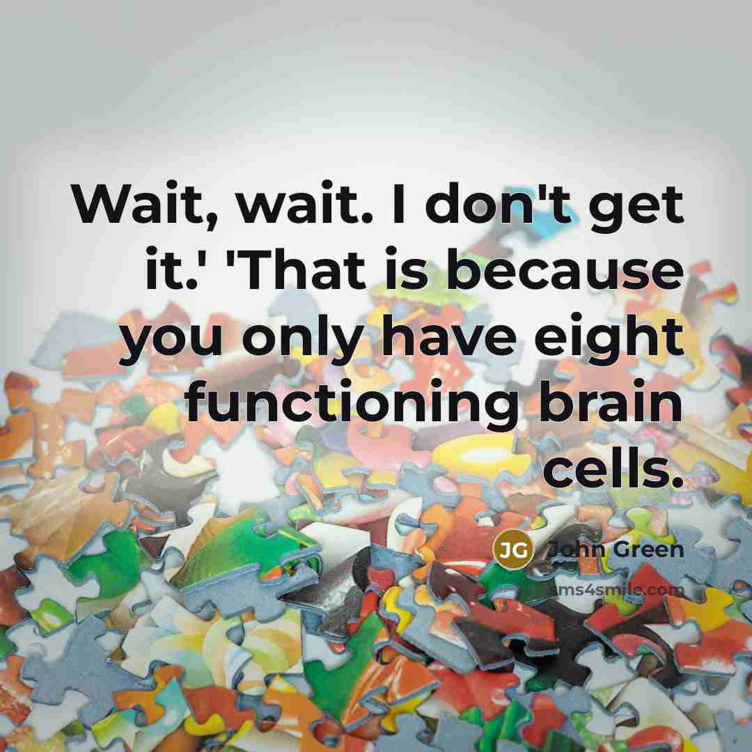 “Wait, wait. I don't get it.' 'That is because you only have eight functioning brain cells.” quote by John Green